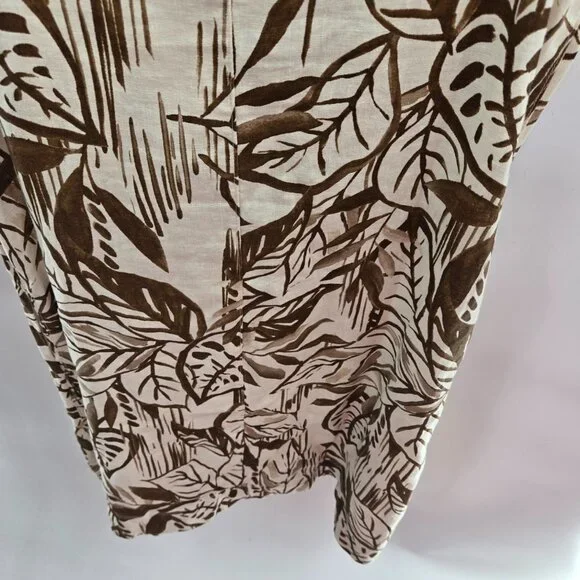 Tahari Ivory Tropical Leaves 100% Linen Sleeveless Pockets Shift Mini Dress XS - Picture 4 of 11